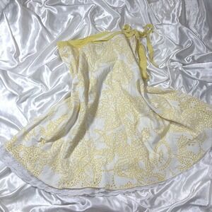 y2k Heart Moon Star Wrap Skirt Yellow White Excellent Eyelet Lace Trim Cotton 4